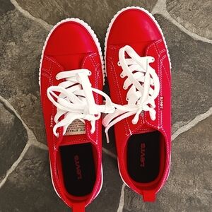 Levi's Red Canvas Sneakers with White Laces And Stitching, Women's Size 8.5